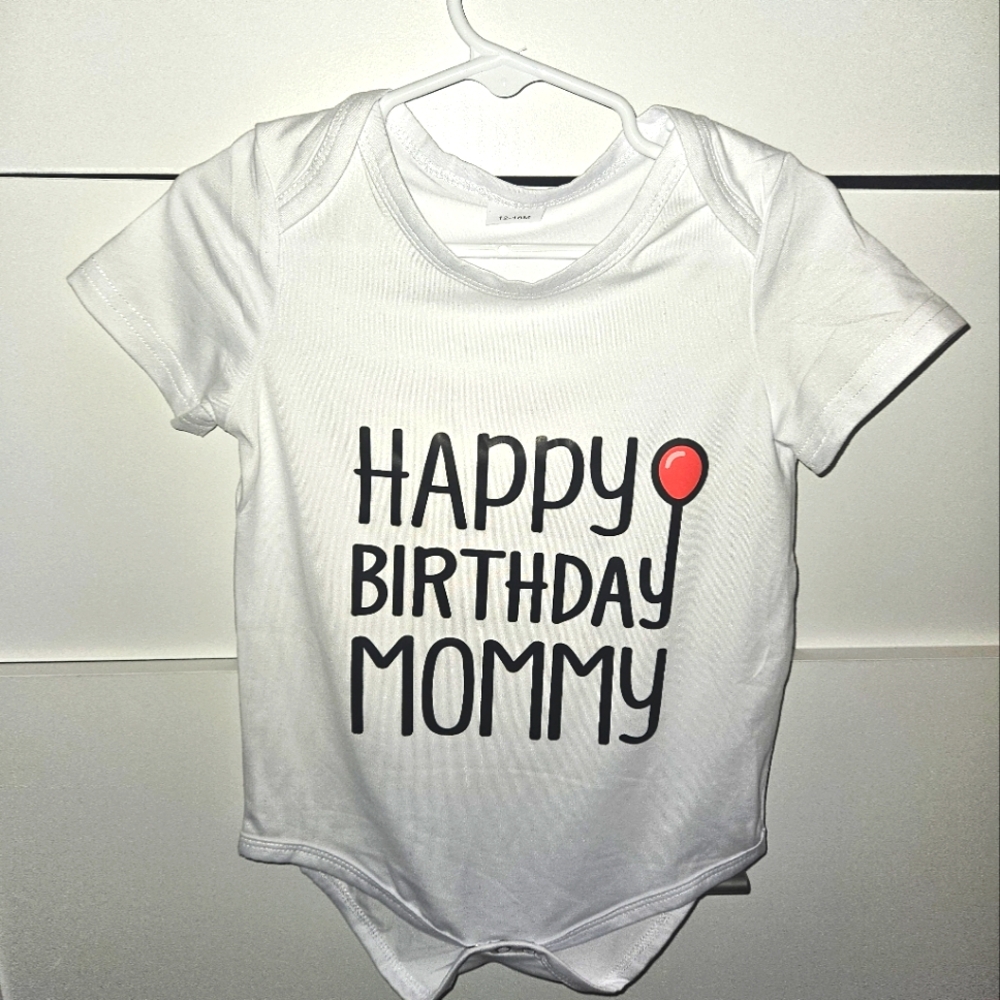 White Baby Onesie - Happy Birthday Mommy